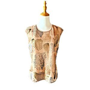 BCBGMAXAZRIA Size L Savannah Long-Back Sequined Top Blush Dark Bare Pink